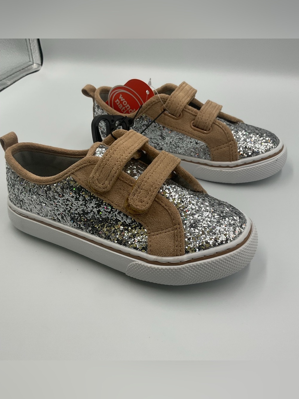 NEW Wonder Nation Silver Sequin Brown Canvas Sneakers Shoes Toddler 12 Girl Boy